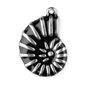 Roestvrij stalen (RVS) Stainless steel bedels enamel schelp Silver-black