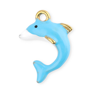 Roestvrij stalen (RVS) Stainless steel bedels dolfijn Gold-light blue-white-black
