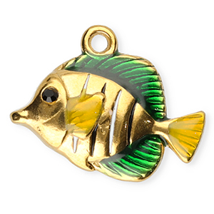 Roestvrij stalen (RVS) Stainless steel bedels enamel vis Gold-green-yellow-black