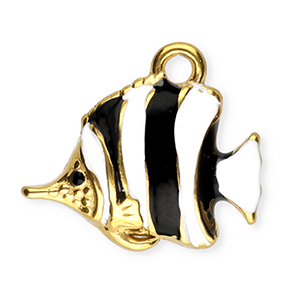 Roestvrij stalen (RVS) Stainless steel bedels enamel vis Gold-black-white