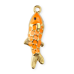 Roestvrij stalen (RVS) Stainless steel bedels enamel vis Gold-orange-black