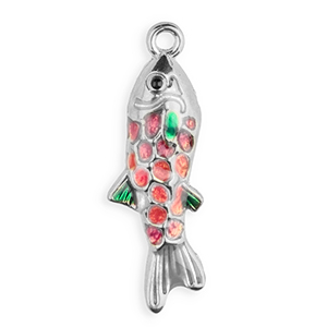 Roestvrij stalen (RVS) Stainless steel bedels enamel vis Silver-purple-pink-green