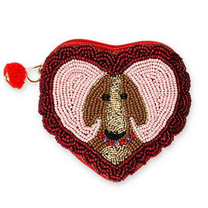 Portemonnee hart met hond Gold-silverlined dark red-light pink-brown