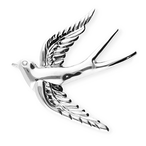 Roestvrij stalen (RVS) Stainless steel statement broches zwaluw Silver