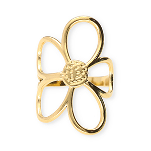 Roestvrij stalen (RVS) Stainless steel ringen bloem Gold