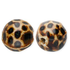 Kralen keramiek 15mm met stippen Dark brown-light brown