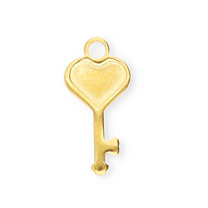 Roestvrij stalen (RVS) Stainless steel bedels sleutel met hart Gold