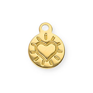 Roestvrij stalen (RVS) Stainless steel bedels rond met hart Gold