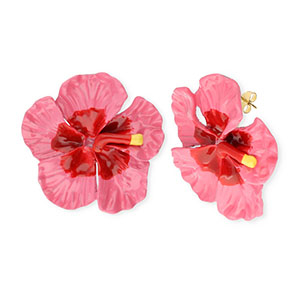 Trendy oorbellen&nbsp;/&nbsp;oorstekers enamel bloem met RVS steker Gold-dark pink-red