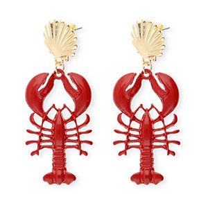 Trendy oorbellen&nbsp;/&nbsp;oorstekers enamel schelp & kreeft met RVS steker Gold-dark red