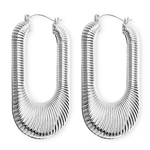 Statement oorbellen&nbsp;/&nbsp;creolen ovaal geribbeld met RVS steker Silver