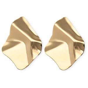 Statement oorbellen&nbsp;/&nbsp;oorstekers organische ruit met RVS steker Gold