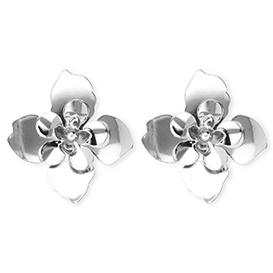 Statement oorbellen&nbsp;/&nbsp;oorstekers bloem met RVS steker Silver