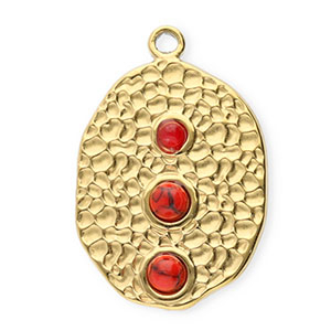 Roestvrij stalen (RVS) Stainless steel bedels ovaal met stippen Gold-red