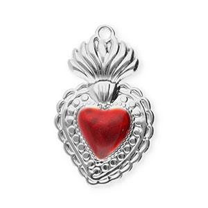 Roestvrij stalen (RVS) Stainless steel bedels hart Silver-red