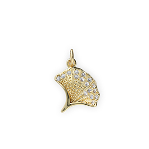 Brass TQ metaal bedels ginkgo blad met strass Gold-transparent