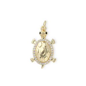 Brass TQ metaal bedels schildpad met strass Gold-transparent-black