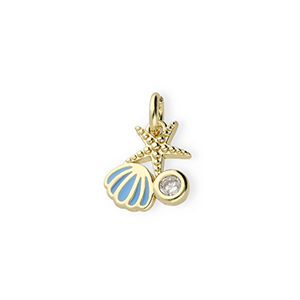Brass TQ metaal bedels zeeleven met strass Gold-blue-transparent