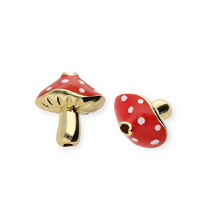 Brass TQ metaal kralen paddenstoel Gold-red-white