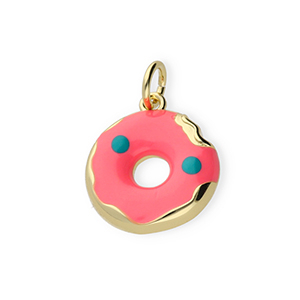 Brass TQ metaal bedels donut Gold-neon pink-blue