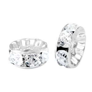 Strass kralen rondellen 8mm Silver-crystal