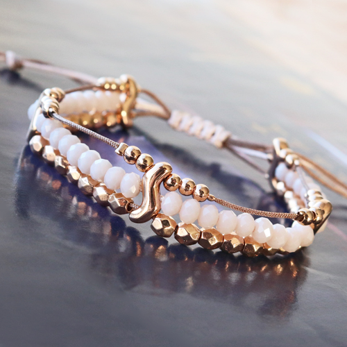 Sieraden set met ethnic look gemaakt van metaal DQ in ros&eacute; goud & macram&eacute; draad! 
