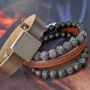 Mannen sieraden in een set met lava kralen, houten kralen, acrylkralen, Cuoio en Divino!